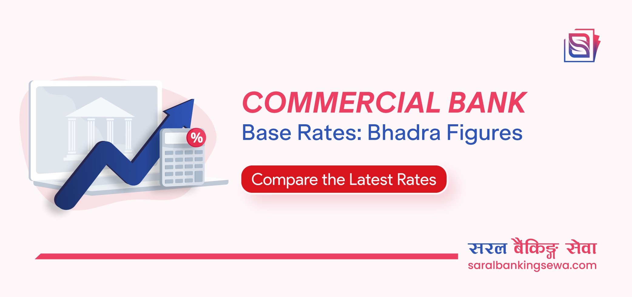 Banner image with the text "Commercial Banks Base Rates: Bhadra Figures" and the logo of Saral Banking Sewa